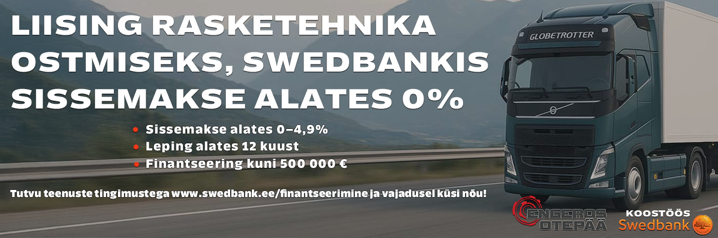 Swedpank pakub rasketehnika ostmiseks liisingu sissemakset alates 0%